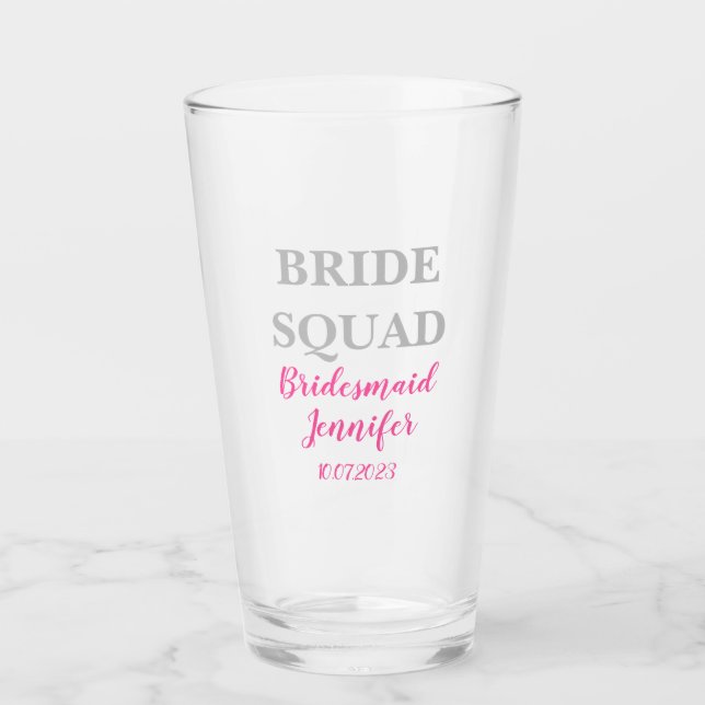 Bridesmaid Pink Custom Name Wedding Bachelorette Glass (Front)