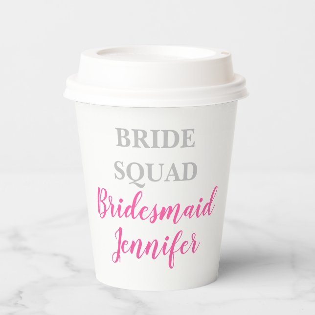 Bridesmaid Pink Custom Name Wedding Bachelorette Paper Cups (Front)