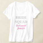 Bridesmaid Pink Custom Name Wedding Bachelorette  T-Shirt<br><div class="desc">Beautiful calligraphy,  pink Bridesmaid t-shirt. Perfect for Wedding paper t-shirt. Bride squad.</div>