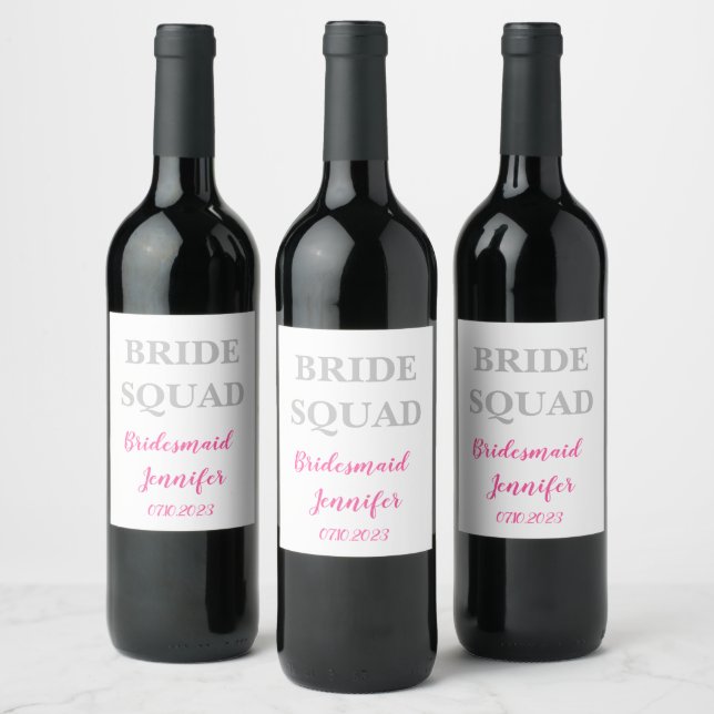 Bridesmaid Pink Custom Name Wedding Bachelorette Wine Label (Bottles)