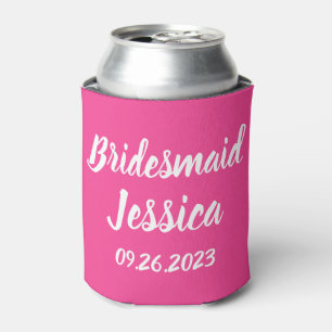 Bridesmaid Pink Elegant Script Gifts Weddings Can Cooler