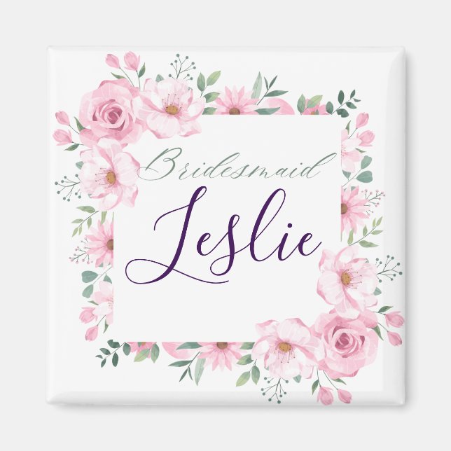 Bridesmaid Pink Floral Magnet  (Front)