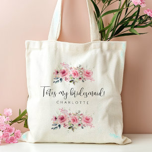 Bridesmaid Pink Floral Personalised name Tote Bag