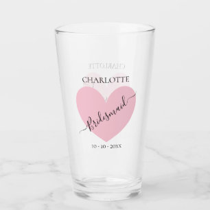 Bridesmaid Pink Heart Bridal Party Personalised Glass
