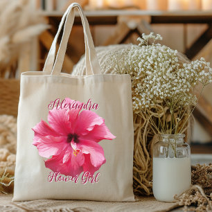 Bridesmaid Pink Hibiscus Personalised Tote Bag