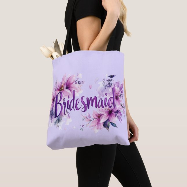 Bridesmaid Pink Lavender Floral  Tote Bag (Close Up)
