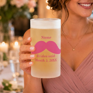 Bridesmaid Pink Moustache Frosted Glass Mug