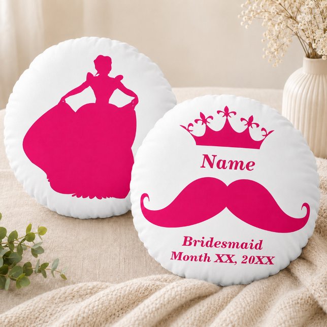 Bridesmaid Pink Moustache Round Throw Pillow (Bridesmaid Pink Mustache Round Throw Pillow)