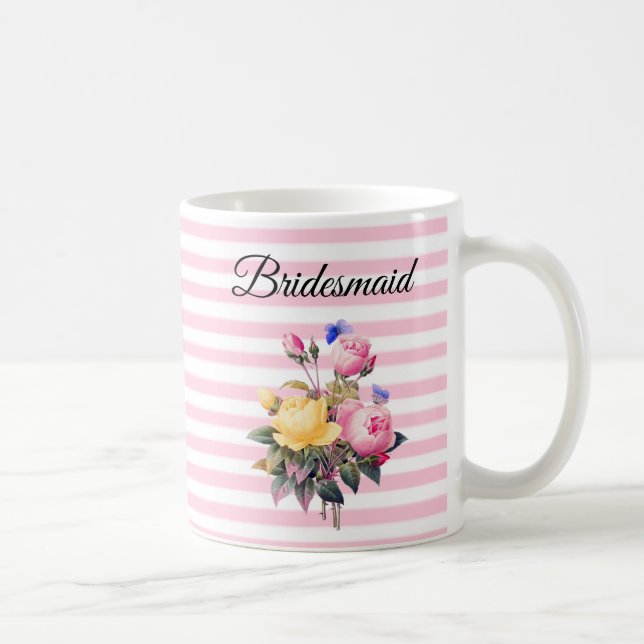 Bridesmaid Pink Rose Bouquet Personalised  Mug (Right)