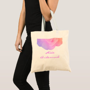 Bridesmaid Pink Rose Custom Name Floral Wedding Tote Bag