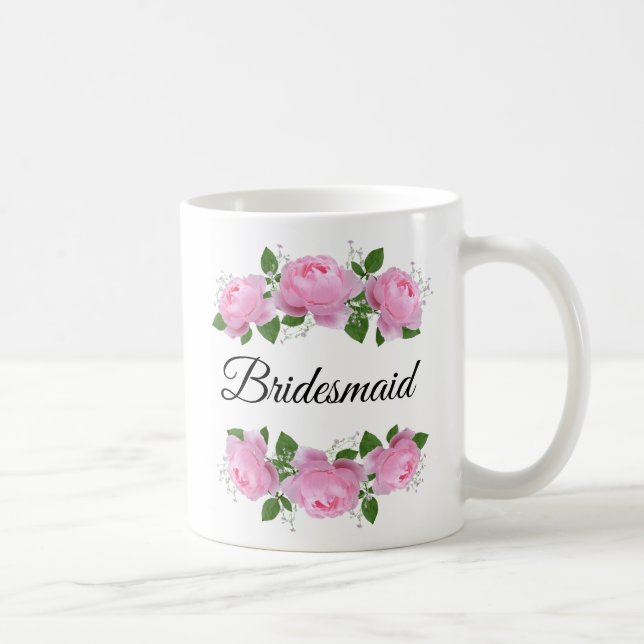 Bridesmaid Pink Roses Personalised Coffee Mug (Right)