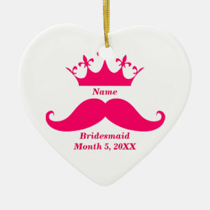 Bridesmaid Pink Tiara and Moustache Heart Ornament