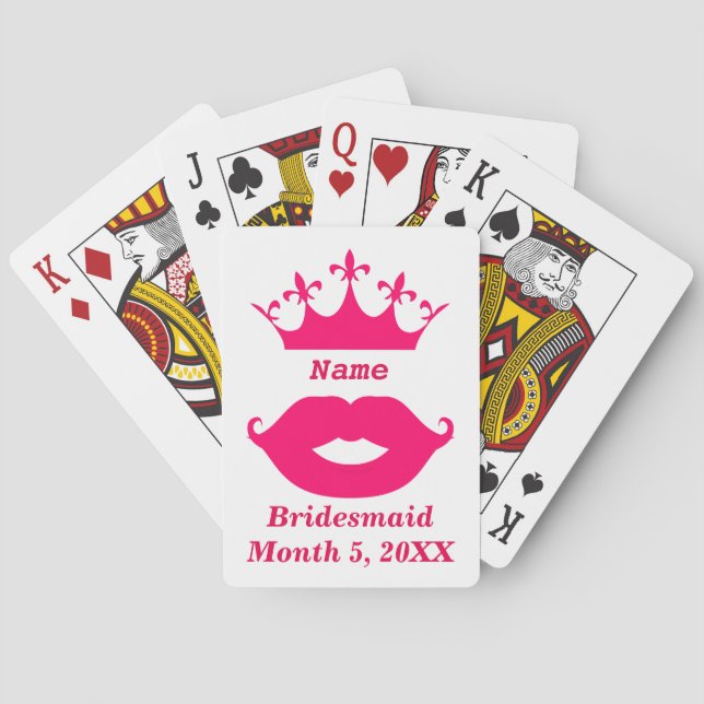 Bridesmaid Pink Tiara and Moustache Playing Cards (Back)