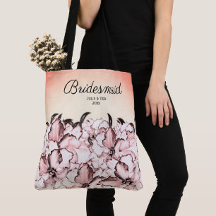 Bridesmaid Pink Vintage Floral w Bride Groom Date Tote Bag