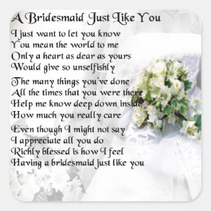 Bridesmaid Poem Wedding Bouquet Square Sticker