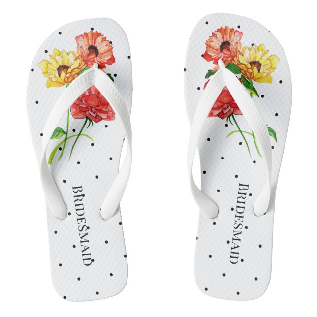 Bridesmaid Polka Dot Floral Flip Flops (Footbed)