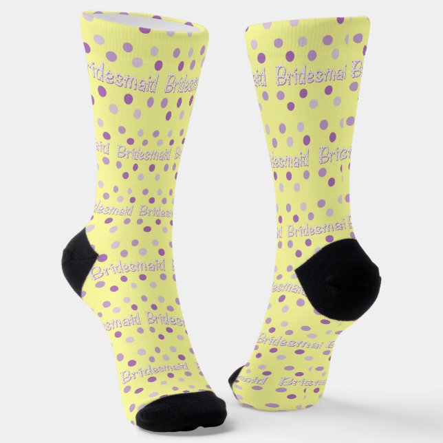 Bridesmaid Polka Dot Pattern on Yellow Socks (Angled)