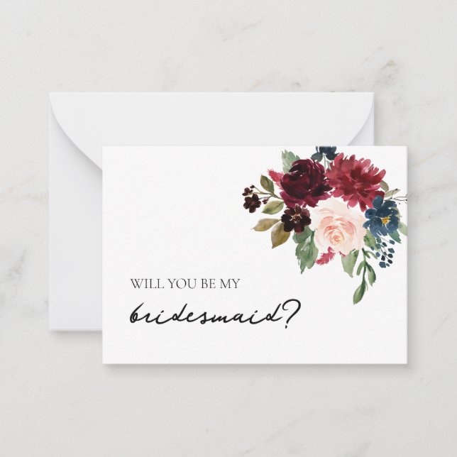 Bridesmaid Proposal Card Fall Burgundy Navy Floral (Front)