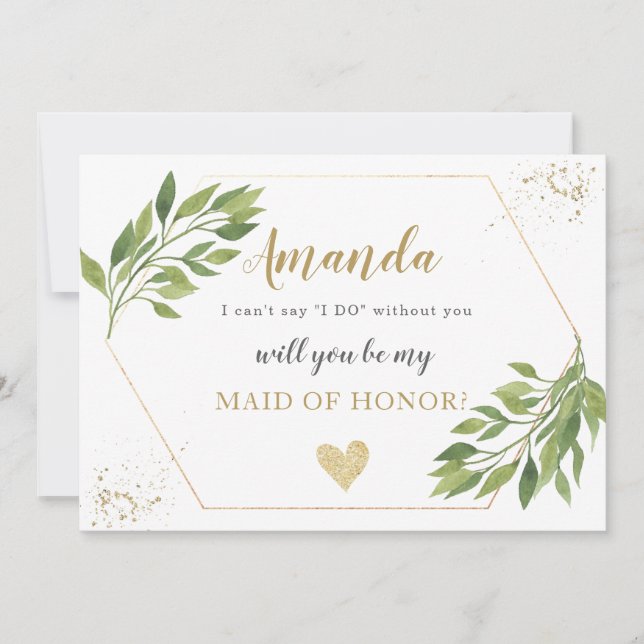 Bridesmaid proposal card greenery and gold (Front)
