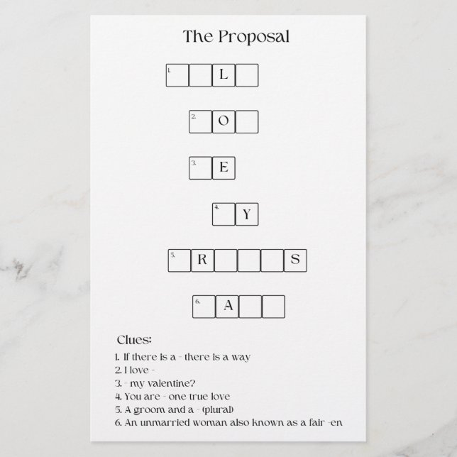 Bridesmaid Proposal Crossword (Front)