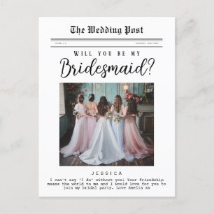 Bridesmaid Proposal, Custom Newspaper Postcard