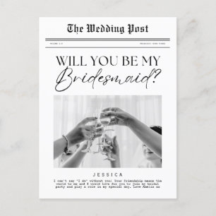 Bridesmaid Proposal, Customisable Newspaper  Postcard