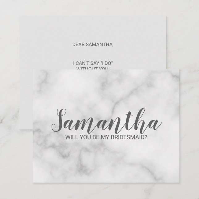 Bridesmaid Proposal | Elegant Marble Script Invitation (Front/Back)