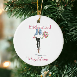 Bridesmaid Proposal Fashion Floral Cross Custom Ceramic Tree Decoration