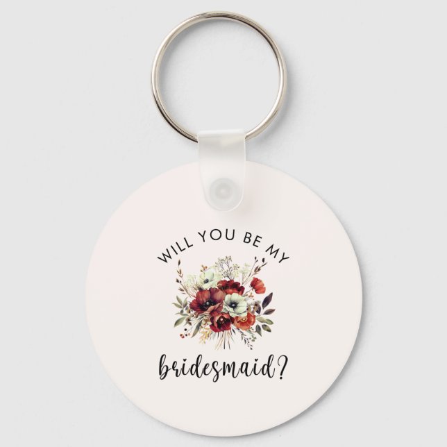 Bridesmaid Proposal Floral Heartfelt Note Key Ring (Front)