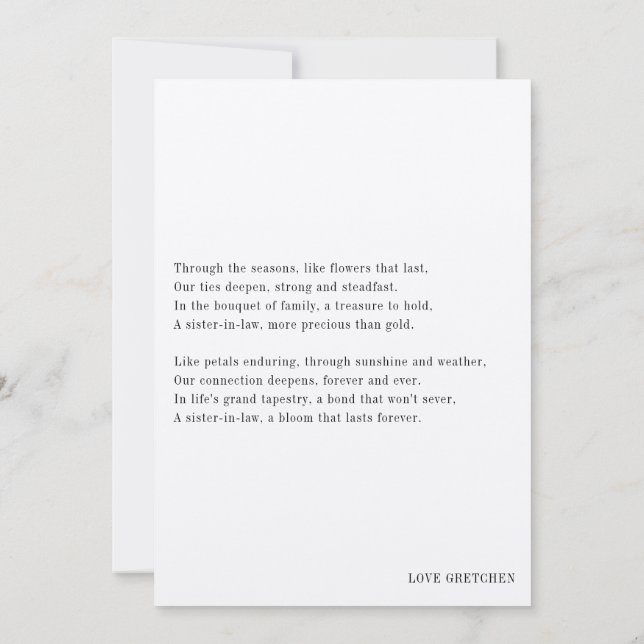 Bridesmaid Proposal for Sister-In-Law with poem Invitation (Back)