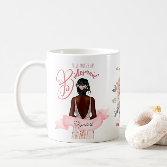 BRIDESMAID PROPOSAL GIFT  African American Custom Coffee Mug (With Donut)