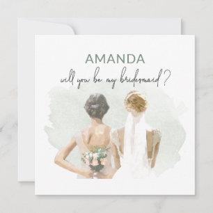 Bridesmaid Proposal Green Watercolor Card