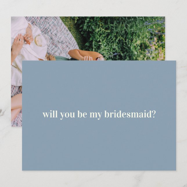 Bridesmaid Proposal in Blue with Photo on Back Card (Front/Back)