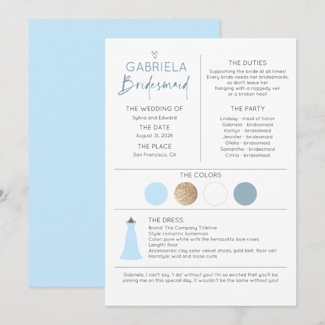 Bridesmaid Proposal & Information Dusty Blue (Front/Back)