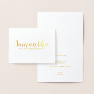 Bridesmaid Proposal   Modern Script Gold Foil Card
