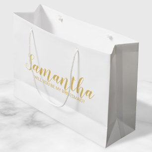 Bridesmaid Proposal Modern Script Gold Large Gift Bag