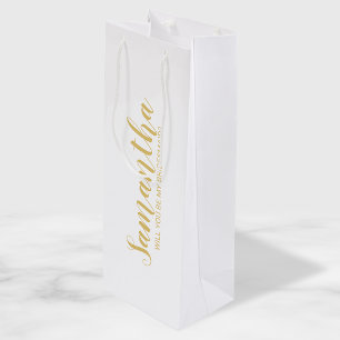 Bridesmaid Proposal   Modern Script Gold Wine Gift Bag