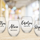 Bridesmaid Proposal Modern Script Simple Stemless Wine Glass<br><div class="desc">Looking for the perfect way to pop the question to your bridesmaids? Look no further than our personalised bridesmaid wine glasses! Our glasses with simple and minimalist design are the perfect addition to any bridesmaid proposal gift. They are also a great keepsake that your loved ones can cherish for years...</div>