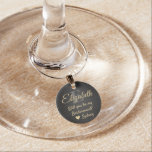 Bridesmaid Proposal Monogram Brushed Black & Gold Wine Charm<br><div class="desc">TO CHOOSE YOUR OWN BACKGROUND & TEXT COLORS, SEE INSTRUCTIONS BELOW. Get the celebration started in style with elegant black, grey and gold custom monogrammed wine glass charms. All text is simple to customise or delete, and can be different on each one. Quote that reads "Will you be my Bridesmaid...</div>