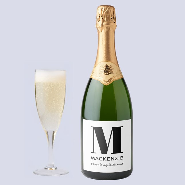Bridesmaid Proposal Monogram Name Sparkling Wine Label (Monogram initial name Please be my bridesmaid bridesmaid proposal personalized bottle label)