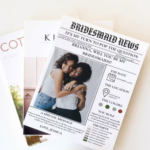 Bridesmaid proposal newspaper+Bridesmaid info card