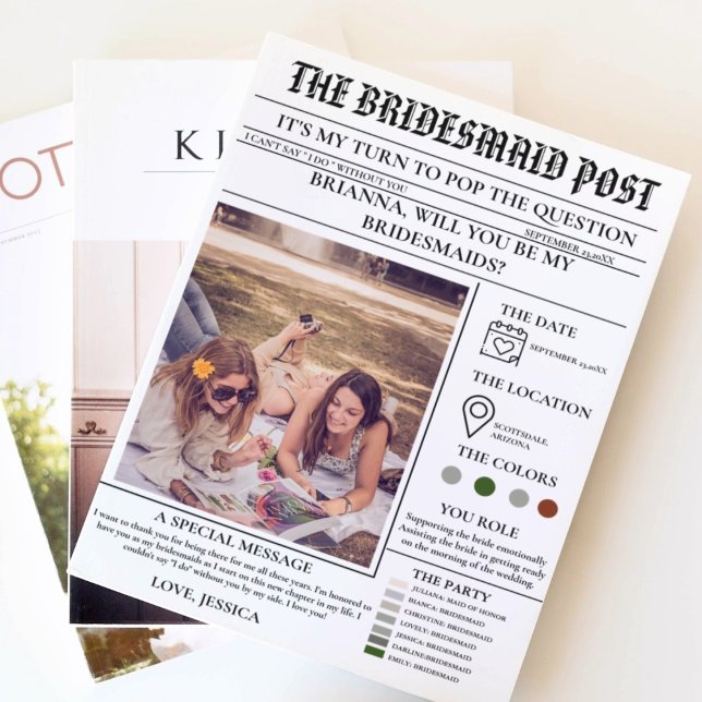 Bridesmaid proposal newspaper+Bridesmaid info card (Creator Uploaded)