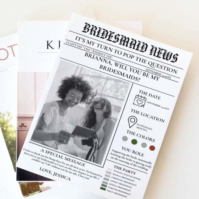 Bridesmaid proposal newspaper+Bridesmaid info card (Creator Uploaded)