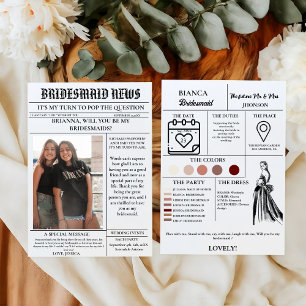 Bridesmaid proposal newspaper+Bridesmaid info card