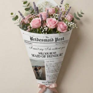 Bridesmaid Proposal Newspaper Flower Wrap Photo Wrapping Paper