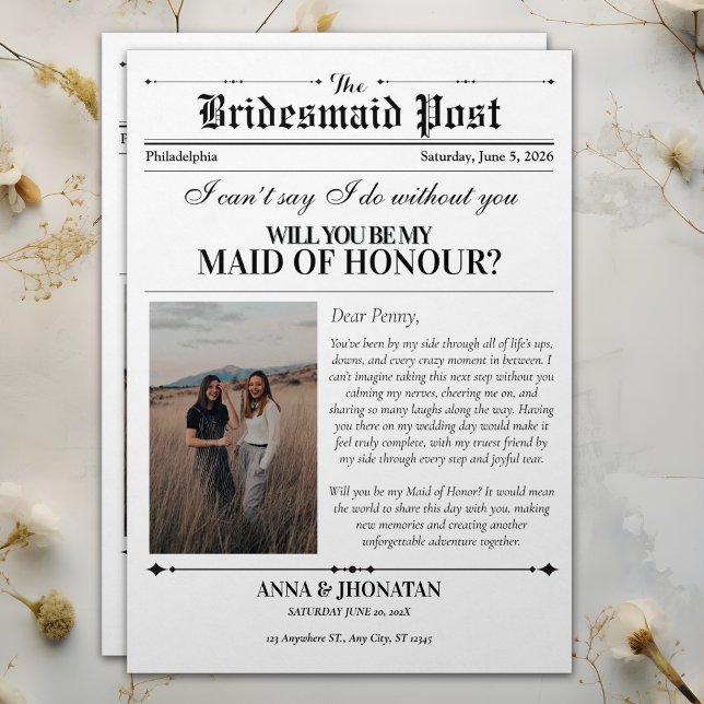 Bridesmaid Proposal Newspaper Photo Retro Invitation (Bridesmaid Proposal Newspaper Photo Retro Invitation)