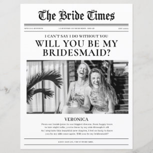 Bridesmaid Proposal Newspaper Wedding Paper Sheet