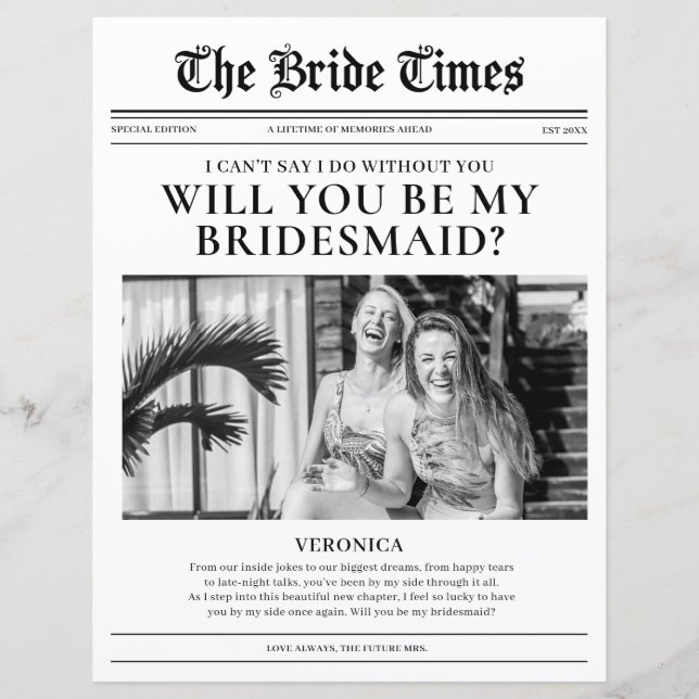 Bridesmaid Proposal Newspaper Wedding Paper Sheet (Front)