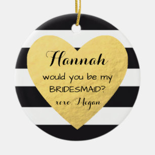 Bridesmaid proposal ornament gold heart Christmas