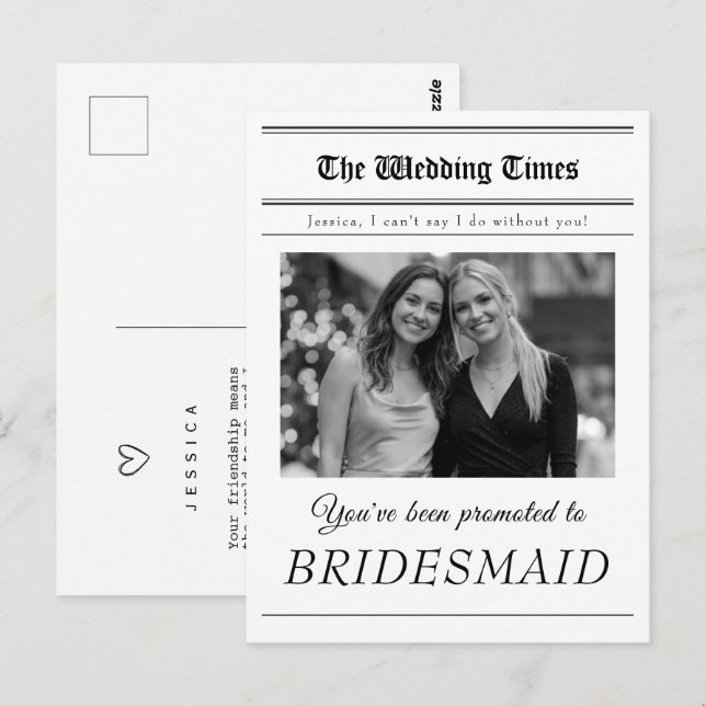 Bridesmaid Proposal Photo Newspaper  Postcard (Front/Back)